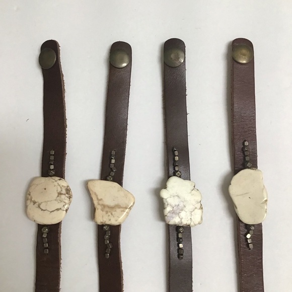 Leather Bracelet Snap Cuff Howlite Beads Closure Adjusts Boho Made In Mexico NEW - Picture 8 of 12